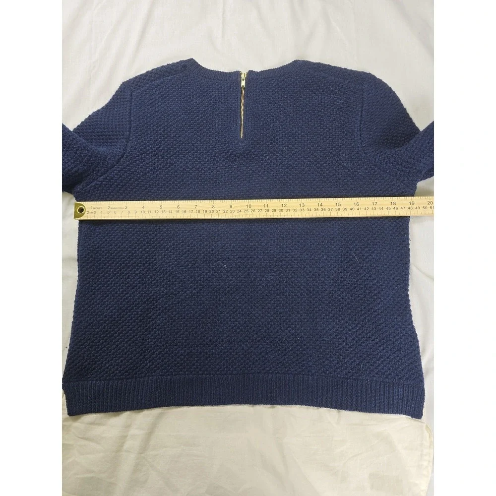 J.Crew Sweater Womens Small Navy Wool Shirttail Hem‎ Back Zip Layered Crewneck